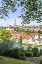 Bern City on the River Aare Old Town with Bern Minster Church in Bern, Switzerland