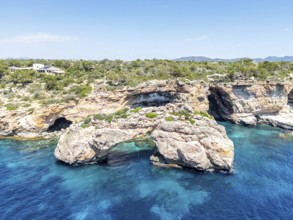Es Pontas rock gate near Cala Santanyi on the island of Majorca in the Mediterranean Sea,