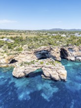 Es Pontas rock gate near Cala Santanyi on the island of Majorca in the Mediterranean Sea,