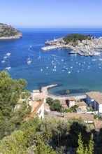 Port de Soller on Majorca from above holiday by the sea beach harbour with boats trip in Port de