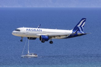 An Airbus A320neo aircraft of Aegean Airlines with the registration SX-NEM at Rhodes Airport,