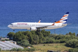 A Boeing 737-800 Eurowings aircraft with the registration number OK-TSU at Rhodes Airport, Greece