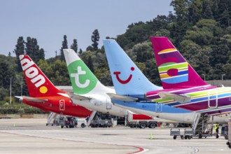 Aircraft tail units at Rhodes Airport, Greece