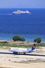 An Israir Airbus A320 aircraft with the registration 4X-ABX at Rhodes Airport, Greece