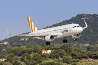 A Condor Airbus A320 aircraft with the registration LZ-FBK at Rhodes Airport, Greece