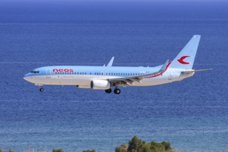 A Boeing 737-800 aircraft of Neos with the registration number EI-HIL at Rhodes Airport, Greece
