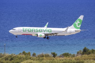 A Boeing 737-800 aircraft of Transavia with the registration PH-HXI at Rhodes Airport, Greece
