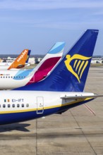 Ryanair, Eurowings and EasyJet aircraft at Palma de Majorca Airport, Spain