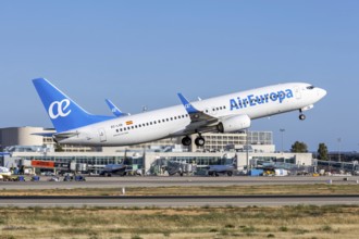 An Air Europa Boeing 737-800 aircraft with registration EC-LVR at Palma de Majorca Airport, Spain