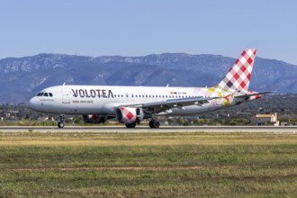 A Volotea Airbus A320 aircraft with the registration EC-KMI at Palma de Majorca Airport, Spain