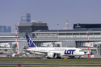 LOT Polish Airlines Boeing 787-8 Dreamliner aircraft with registration SP-LRC at the airport in