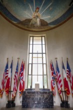 Interior, ceiling fresco, altar, flags, chapel, chapel, military cemetery, Normandy American