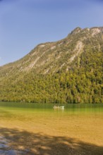 Rowing boat on the Königssee, mountain lake in the municipality of Schönau am Königssee, district
