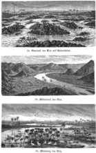 The Nile, river landscape upper course with cataracts, middle course through oases, mountain
