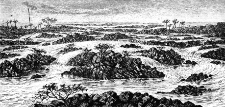 Upper course of the Nile with cataracts, rapids, waterfalls, islands, river landscape, geology,