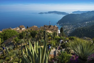 Picturesque mountain village overlooking the sea, Jardin Exotique, Èze, Cote d'Azur,