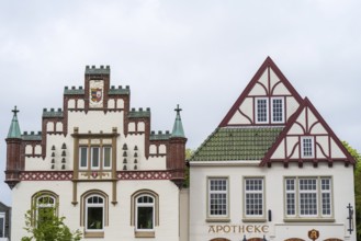 Historic gabled houses on the market square, Old Town, Tönning, North Friesland,