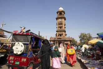 Hustle and bustle at the Sandar Market Girdikot, behind the clock tower Ghanta Ghar, old town of