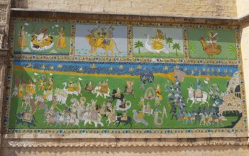 Wall painting at the Tor tor of the Mehrangarh or Meherangarh fortress, Jodhpur, Rajasthan, India