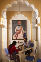 Picture of a mahajah in a café in the Mehrangarh or Meherangarh fortress, Jodhpur, Rajasthan, India
