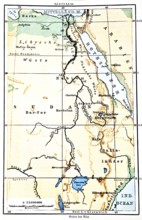 The Nile, historical geographical map, topography, latitude and longitude, scale, distance in