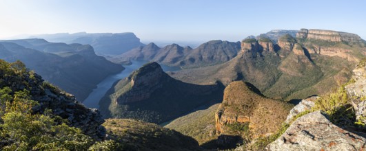 Evening mood at the Blyde River Canyon with Three Rondawels peak, view of the canyon with the Blyde