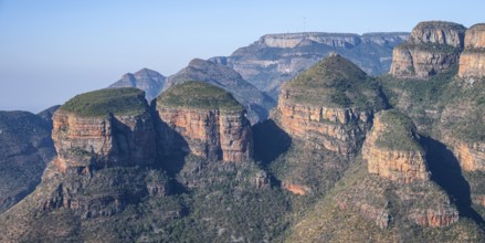 Blyde River Canyon with Three Rondawels peak, view of canyon and table mountains, canyon landscape,