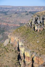 Cliffs at the gorge of the Blyde River, Lowveld Viewpoint, in the evening light, canyon landscape,