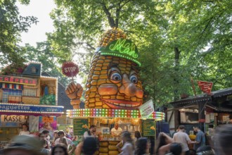 Showmen at the Erlangen Bergkirchweih, traditional twelve-day folk festival, Erlangen, Middle