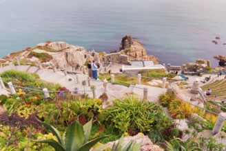 Minack Theatre, spectacular open-air theatre, circular path with lush planting, South England,