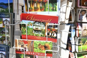 Forbach, Germany - July 12th 2025: Postcards of the German Black Forest displayed on a card stand