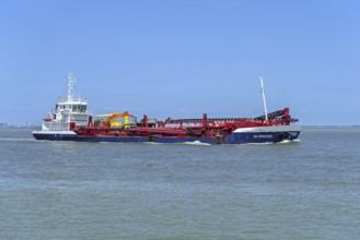 Trailing suction hopper dredger, TSHD DC Brugge by Group De Cloedt nv on the Western Scheldt,