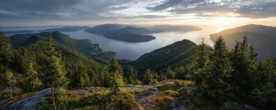 Beautiful Panoramic View of Canadian Nature Landscape from the top of the Mountain during a sunny