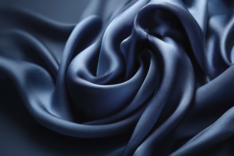 Beautiful dark blue silk satin background. Soft folds on shiny fabric. Luxury background with space