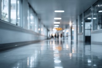 Blur image background of corridor in modern hospital or clinic, AI generated