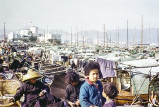 People living on sampan boats near Royal Hong Kong Yacht Club, Kellet Island, Causeway Bay, Hong