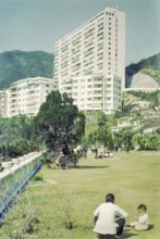 Skyscraper block of flats viewed from Repulse Bay Hotel garden, Repulse Bay, Hong Kong, Asia, 1964