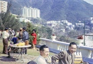 Captioned as 'Photo club in hotel garden' Repulse Bay Hotel, Repulse Bay, Hong Kong, Asia 1964