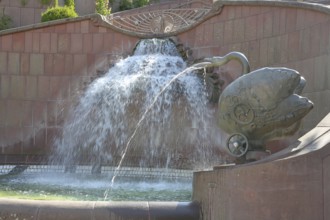 Castle fountain with swan figure by Gernot Rumpf 1984, water features, water basin, water jet,
