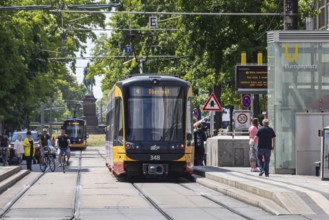 Karlsruhe city railway at Europaplatz. Trams and light rail serve the rail-bound public transport