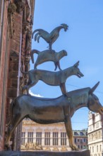 Bremen Town Musicians at the Town Hall, donkey, dog, cat, rooster, fairy tale by the Brothers