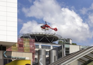 Airbus H145 rescue helicopter operated by DRF Luftrettung on approach to Stuttgart Hospital,