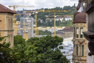 Stuttgart 21. construction site at the new through station. A glass roof construction provides the