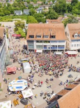 Large gathering of people on a market square, bird's eye view, 950 years of Calw, Calw parade,