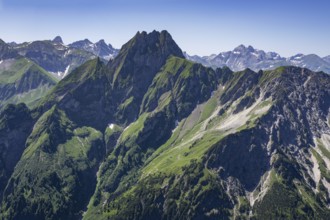 Mountain panorama from Laufbacher-Eckweg to Höfats, 2259m, Allgäu Alps, Allgäu, Bavaria, Germany