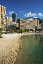 Panorama, Skyline with skyscrapers and beach, Plage du Larvotto, Monte Carlo, Cote d'Azur, Monaco
