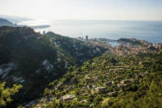 Panorama, View from the grande corniche, City and coast, Monte Carlo, Cote d'Azur, Monaco