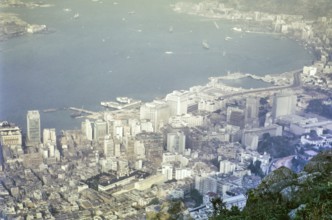 View from the Peak over town and harbour, Hong Kong, Asia, 1964