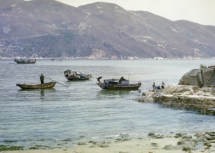 People living on sampan boats probably at Tide Cove, New Territories, Hong Kong, Asia, 1964