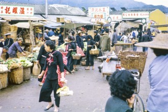 Street vegetable market, Tai Po, New Territories, Hong Kong, Asia, 1964